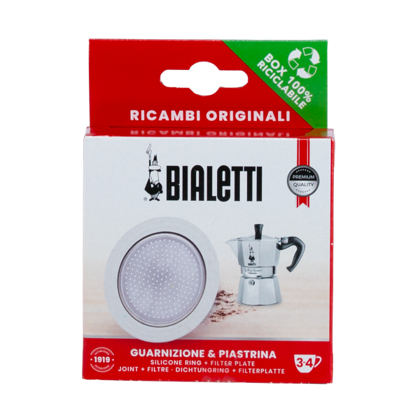 Bialetti Dichtung und Sieb fuer 4 Tassen Induktionskanne Artikelbild front Bialetti SiebmitDichtung