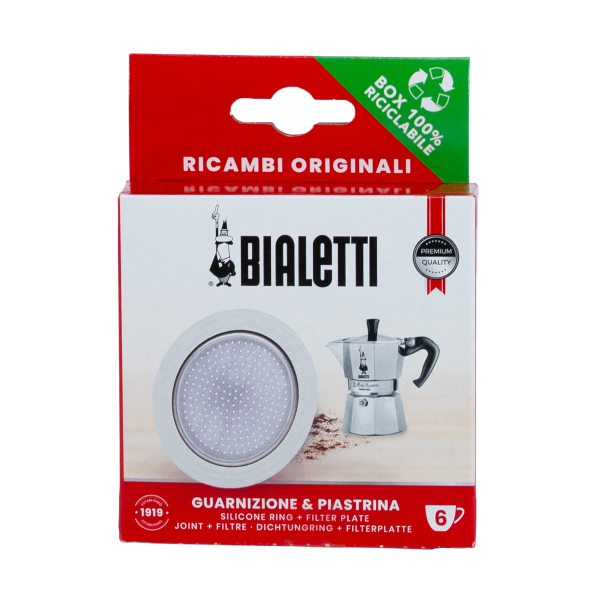 Bialetti Dichtung und Sieb fuer 6 Tassen Induktionskanne Artikelbild DichtungmitSieb frontal